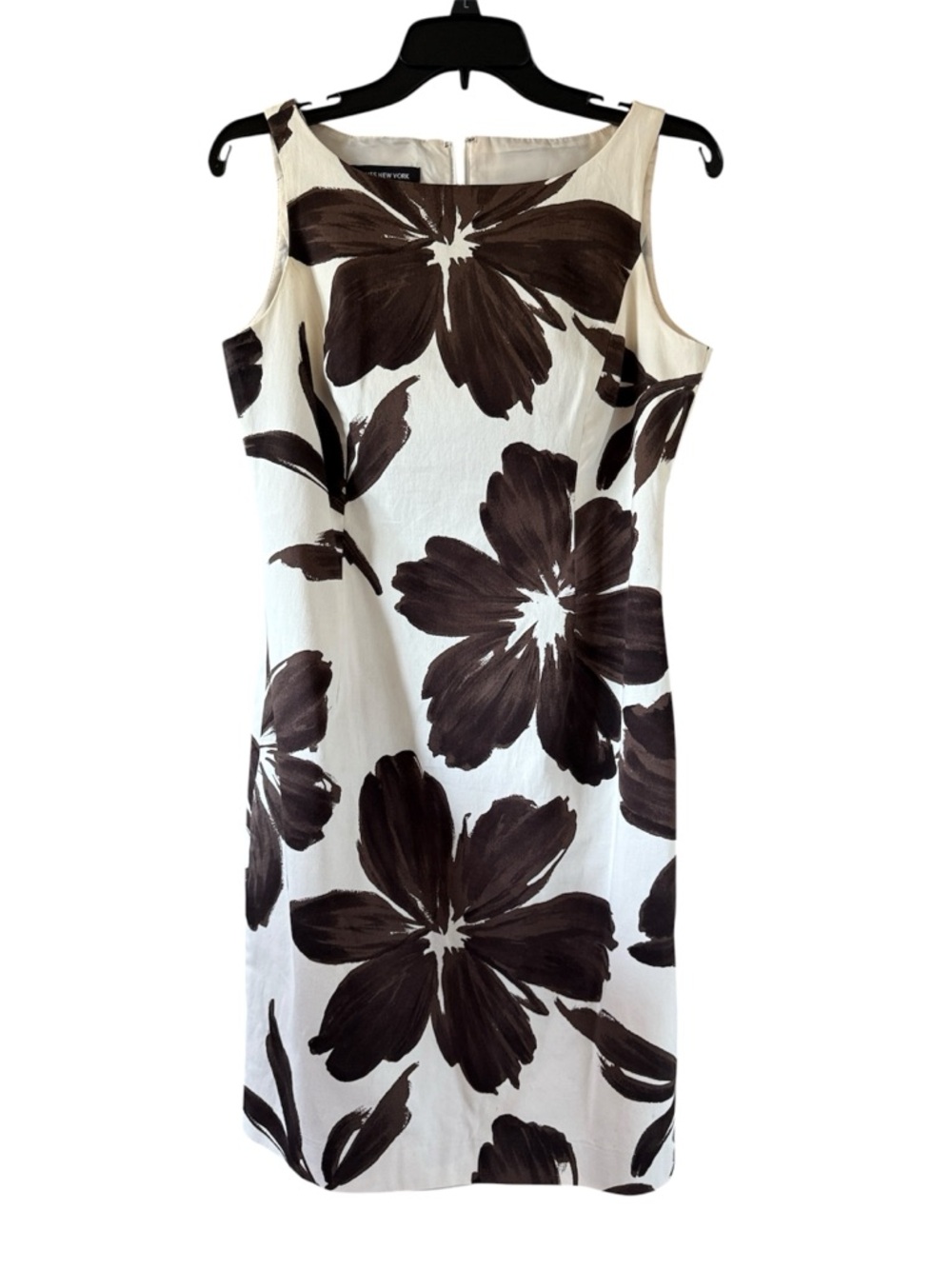 Jones New York Floral Sheath Dress White Brown Midi Sleeveless Size 6